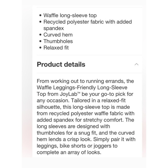 JoyLab Women's Top Size Large Waffle Long Sleeve Loose Fit Beige Size XL NWT - Picture 4 of 10